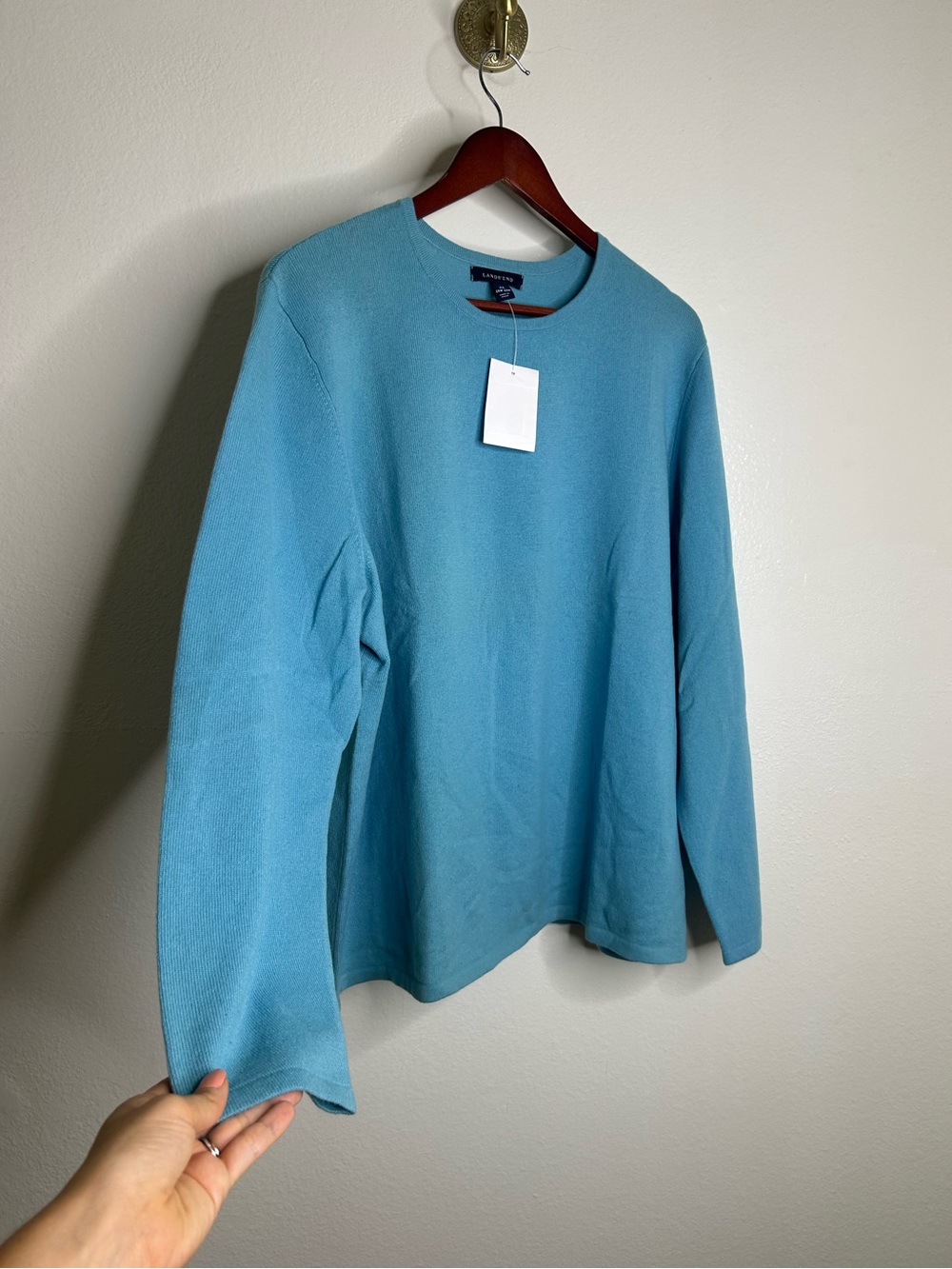 NEW Land's End 100% Cashmere Teal Blue Crew Neck Knit Sweater
